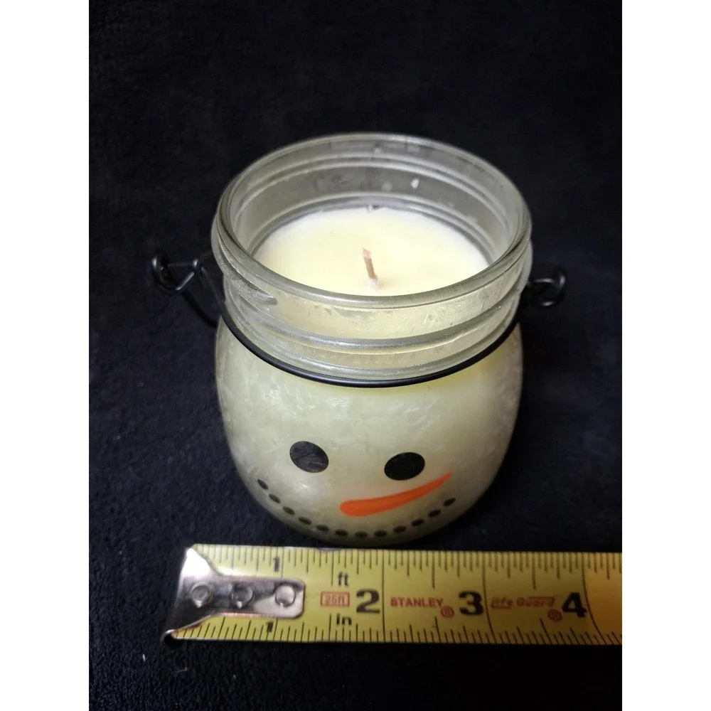 At Home by Mirabeau Snowman Jar Candle 8oz Winter Holiday Decor with Wire Handle